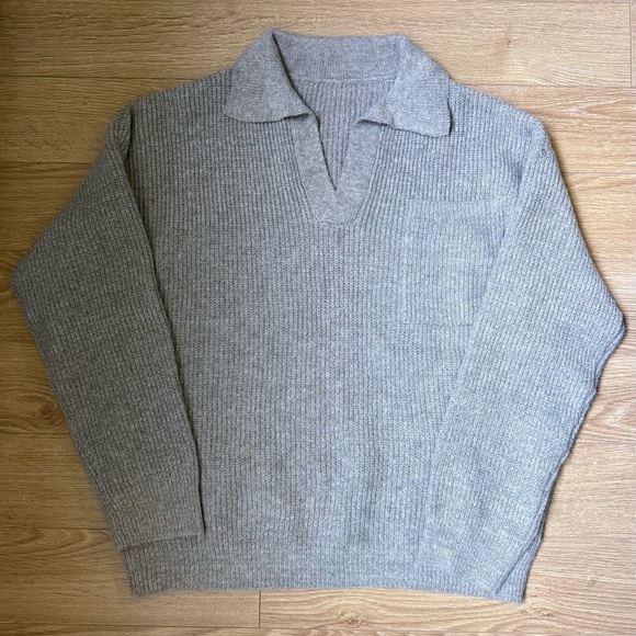 Gray Beige Oversized Ribbed Knit Sweater - Picture 3 of 6